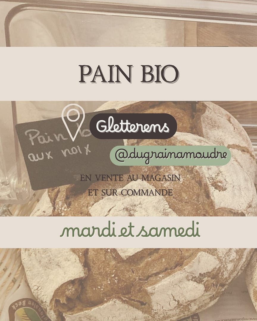 🥖✨ Le pain bio de Gletterens chez Aventivrac ✨🥖

Du pain bio, local et plein de caractère, préparé avec passion par @dugrainamoudre 💛

👉 Fournées fraîches chaque mardi et samedi
👉 Disponible au magasin
👉 Aussi sur commande pour ne rien manquer

Un pain authentique, qui sent bon le savoir-faire artisanal… à découvrir absolument 😍

#aventivrac #avenches #painbio #gletterens #local #consommerlocal #epicerie #vrac #artisanat #levain